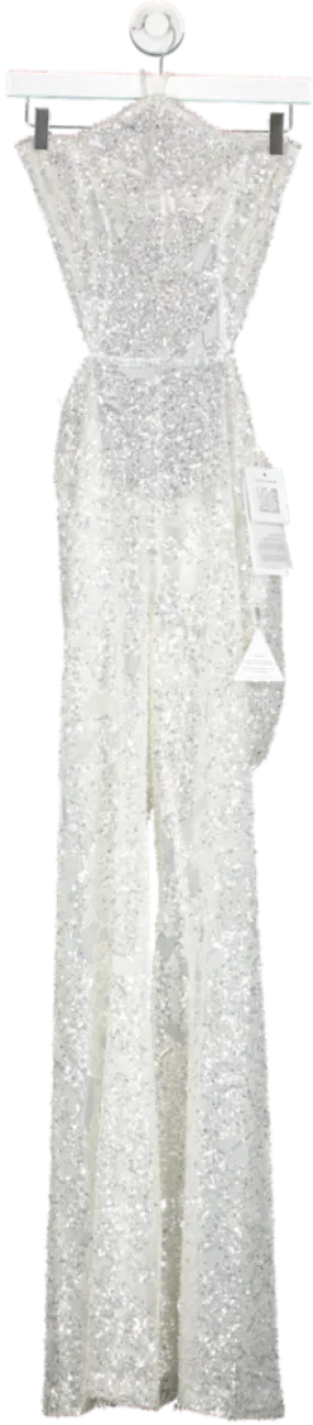 Nadine Merabi White Hallie Sequin Jumpsuit UK S