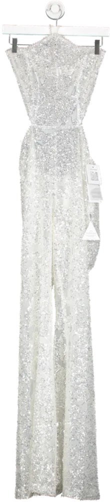 Nadine Merabi White Hallie Sequin Jumpsuit UK S