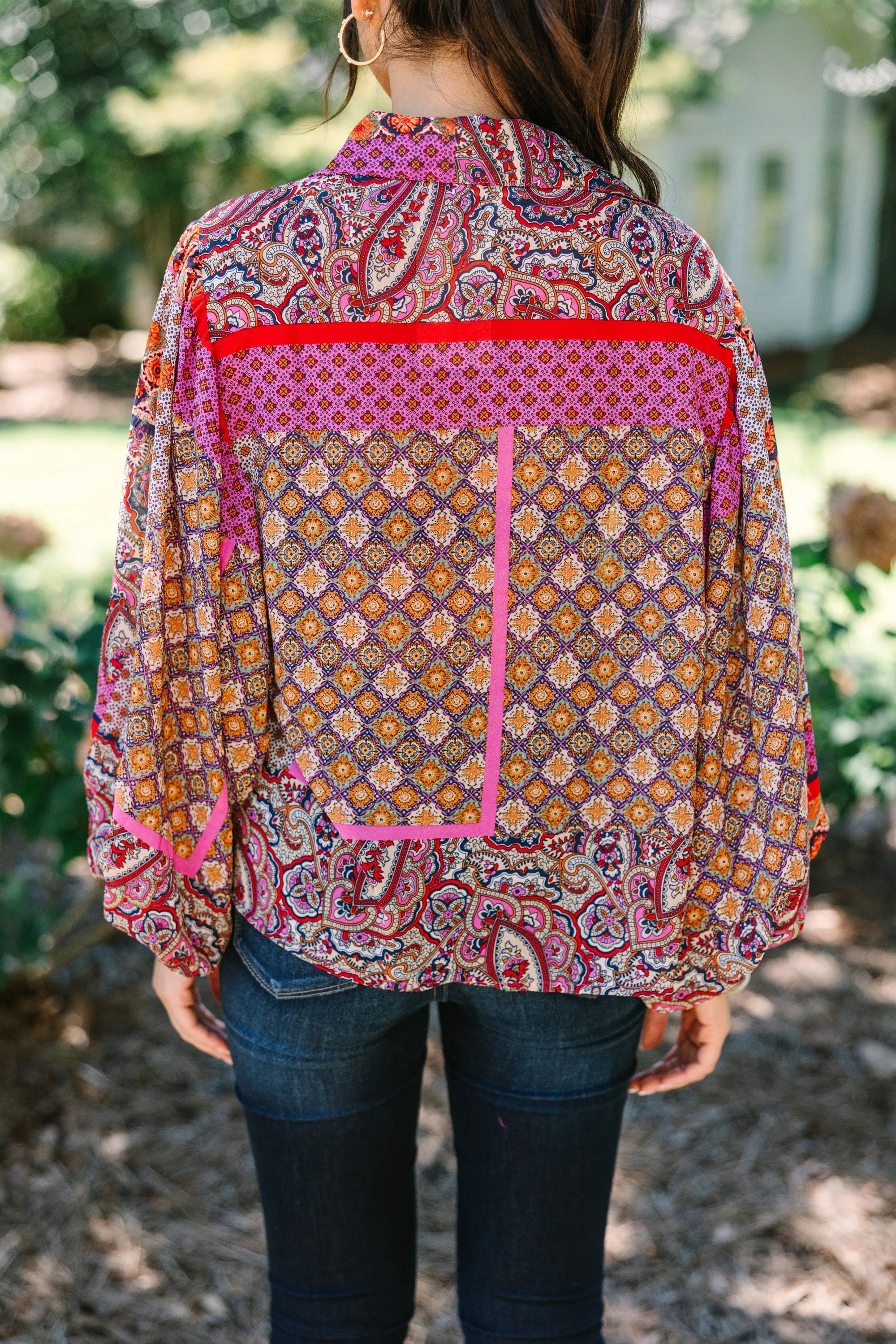 Play Fair Hot Pink Mixed Print Blouse