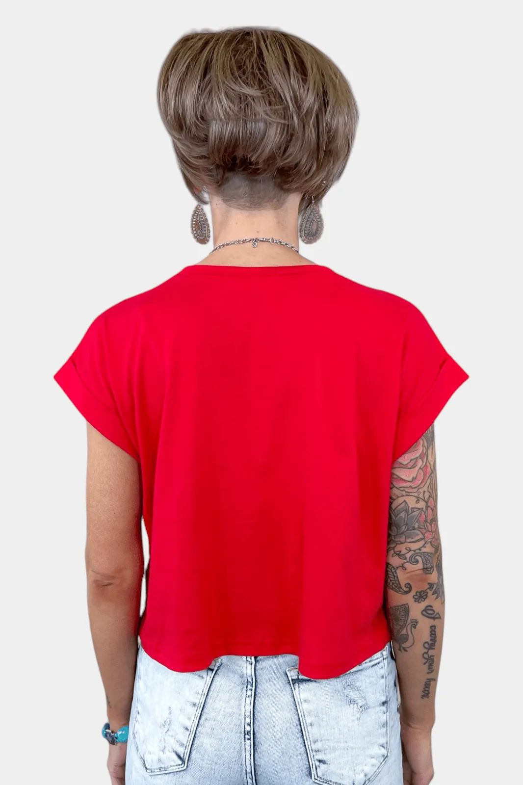 Red Short Sleeve Crop Top