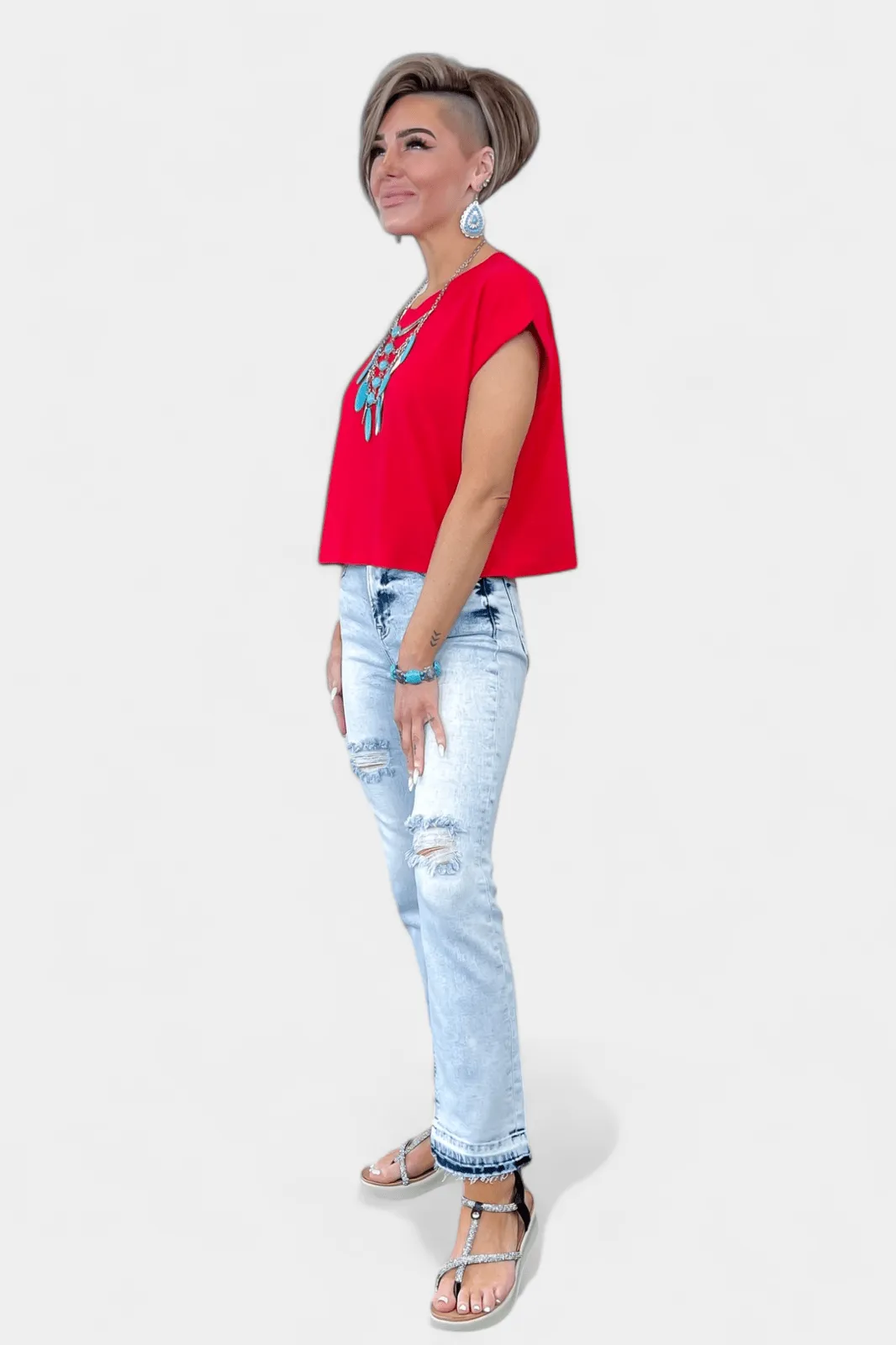 Red Short Sleeve Crop Top