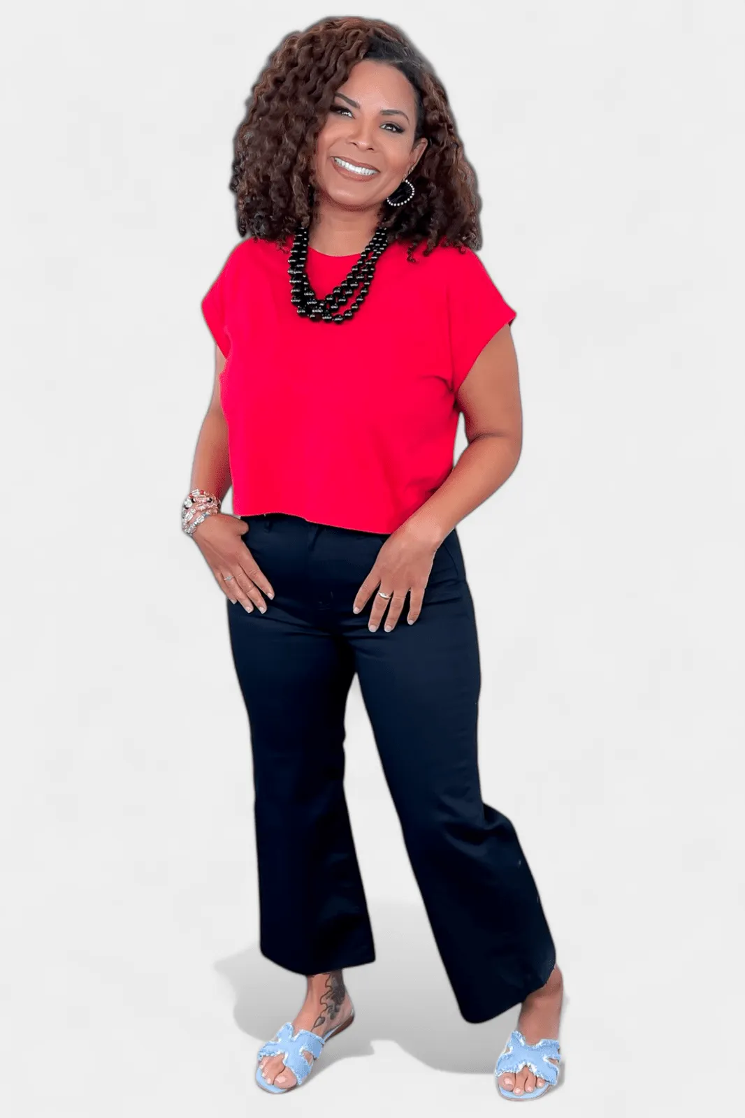 Red Short Sleeve Crop Top