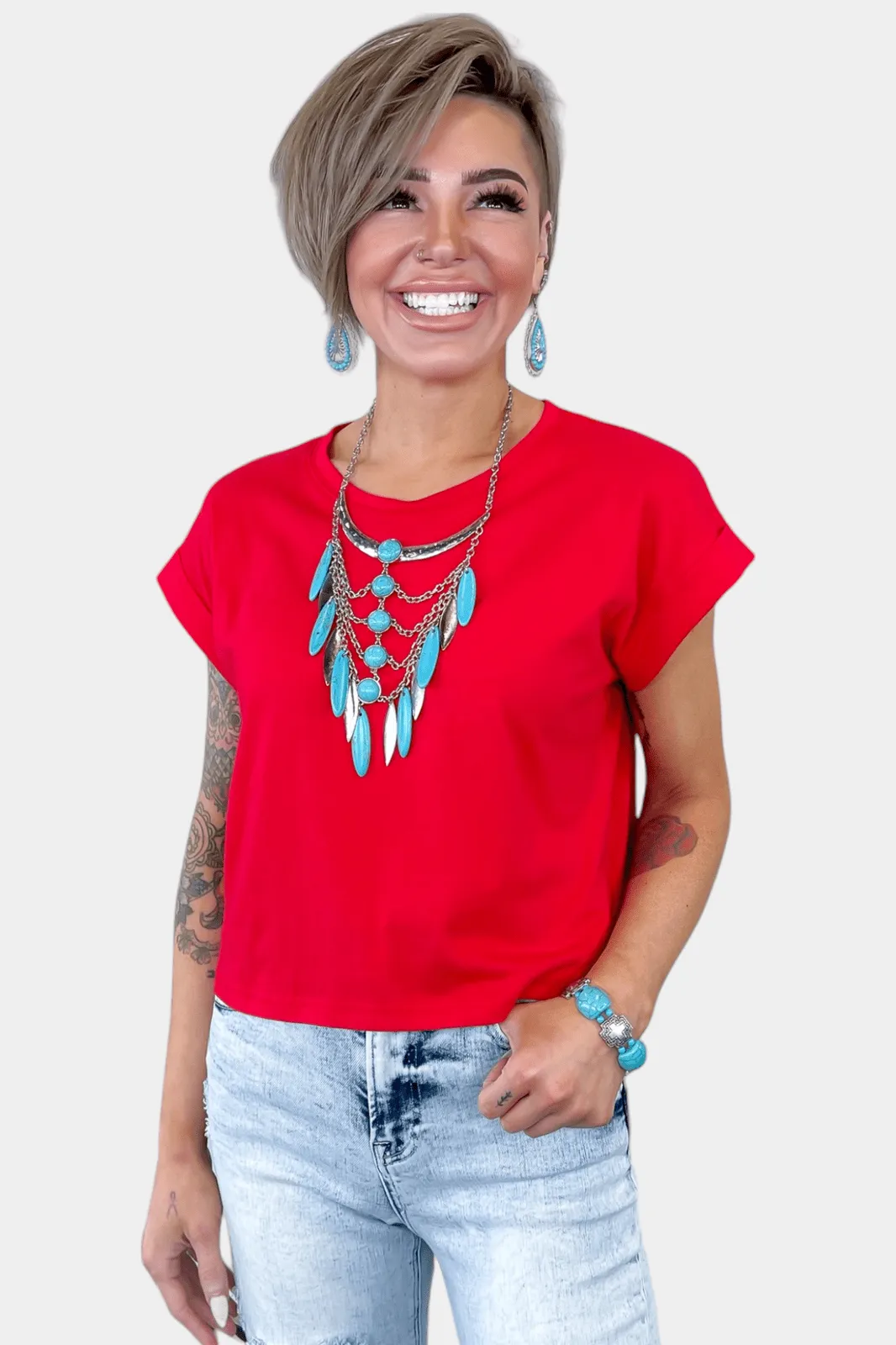 Red Short Sleeve Crop Top