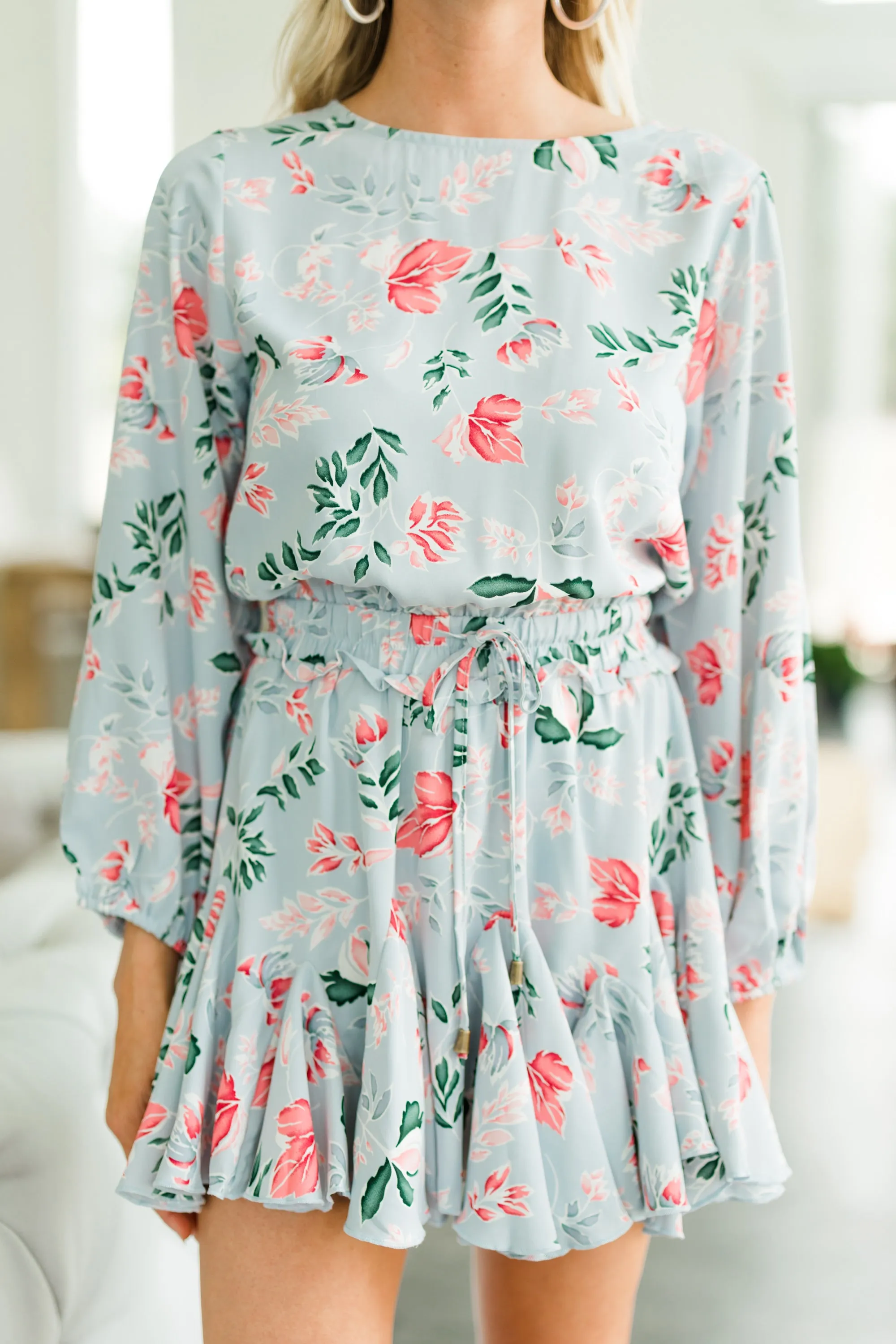 Respond With Grace Light Blue Floral Romper Dress