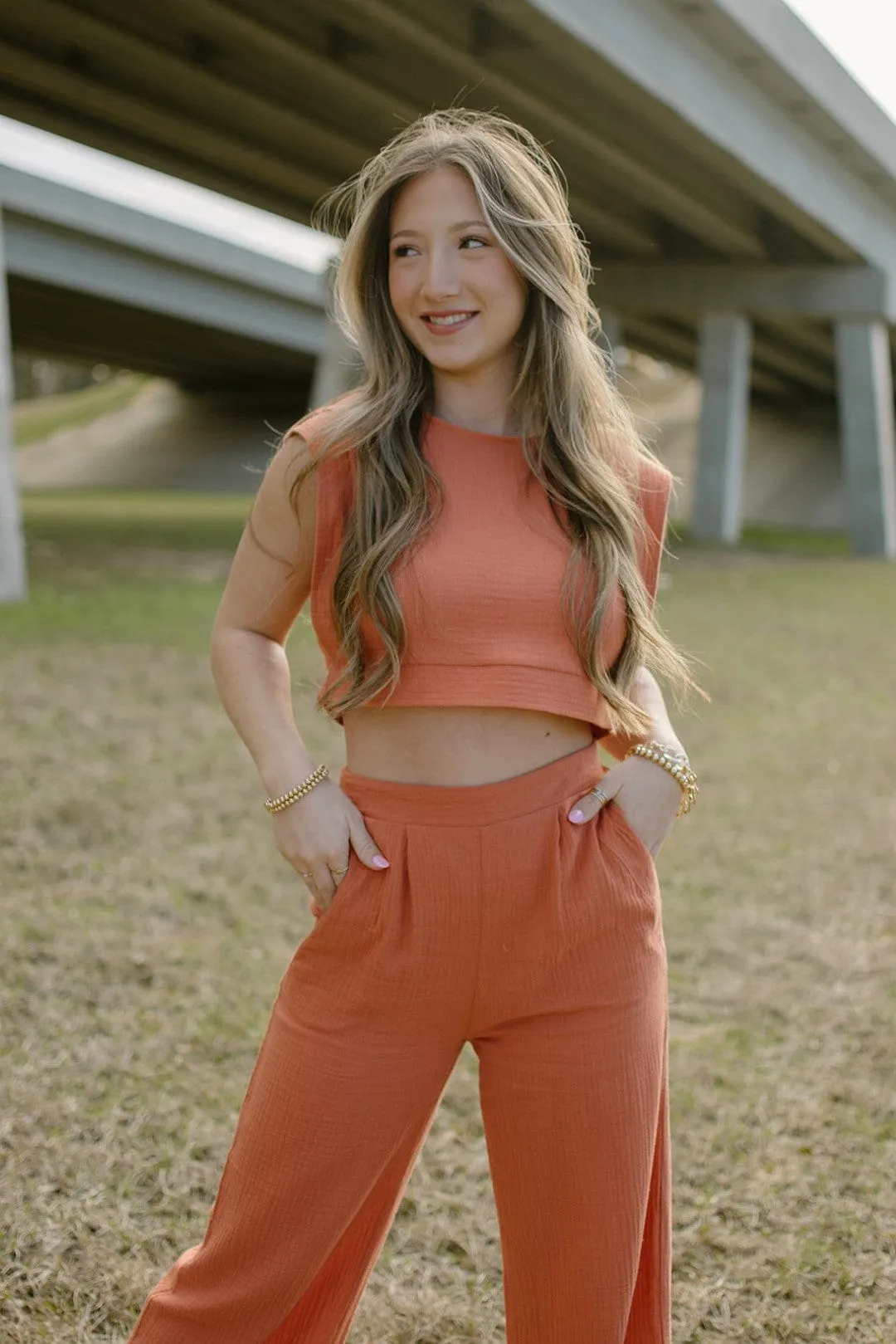 Rust Linen Set Crop Top