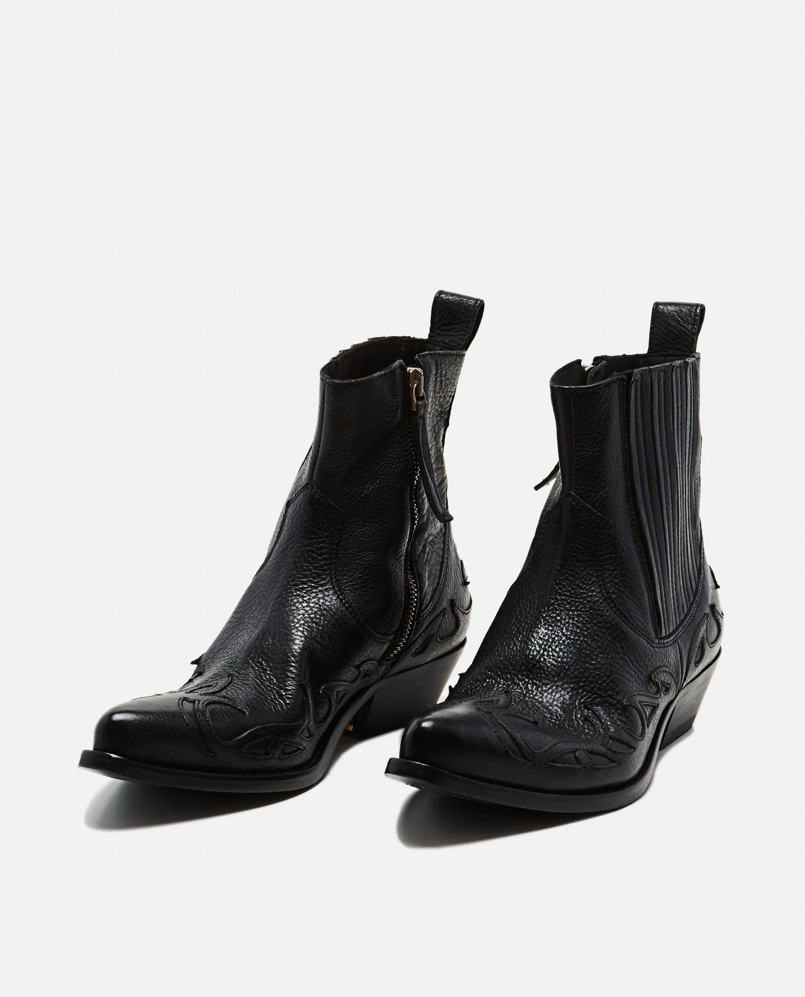 Santiago Leather and Suede Black Boots