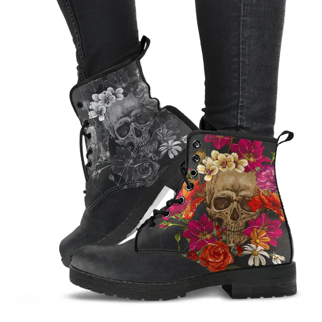 Skull and Roses Vegan Leather Boots