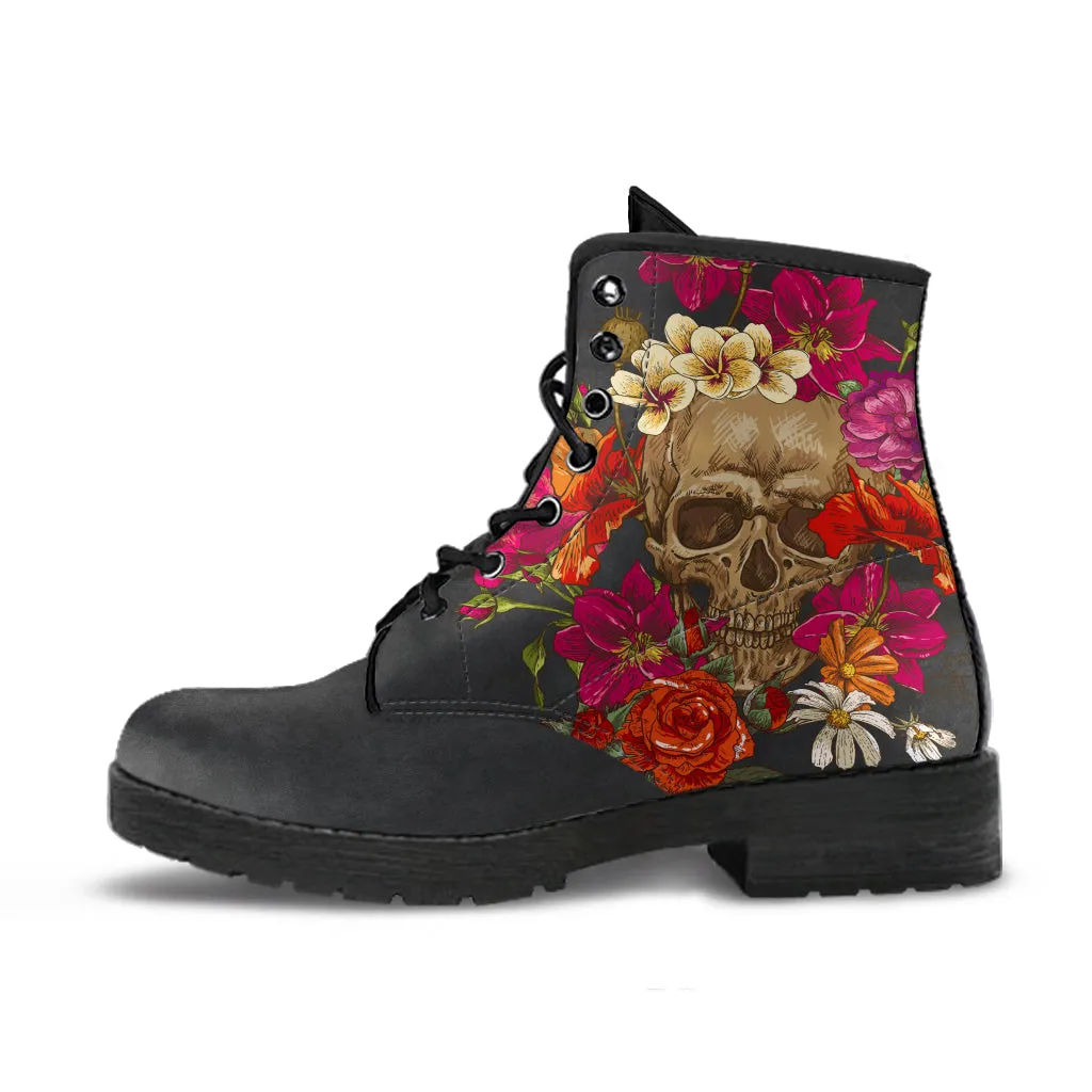 Skull and Roses Vegan Leather Boots