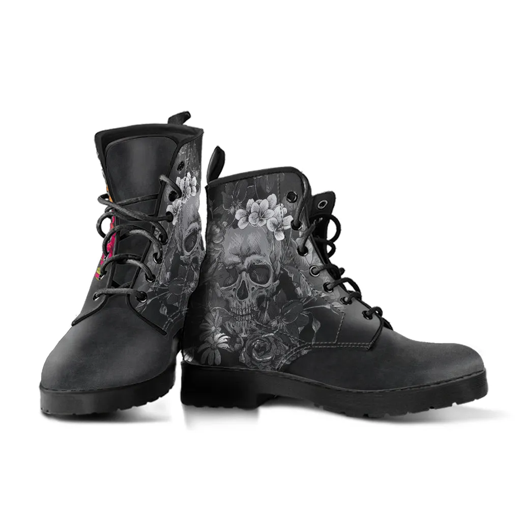 Skull and Roses Vegan Leather Boots