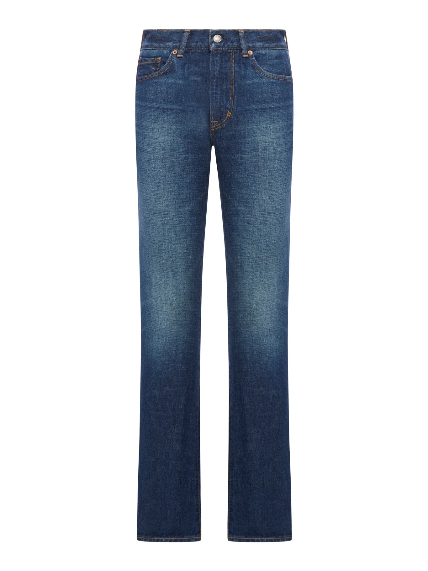 STONE WASHED DENIM STRAIGHT FIT JEANS