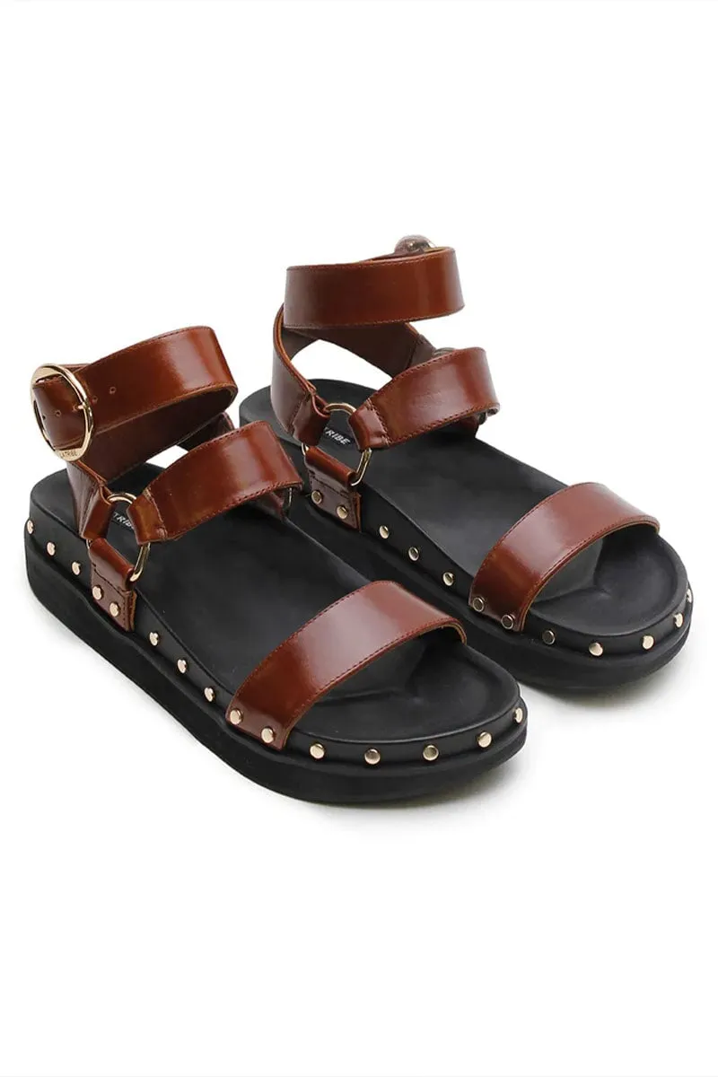 STUDDED SANDAL-COGNAC