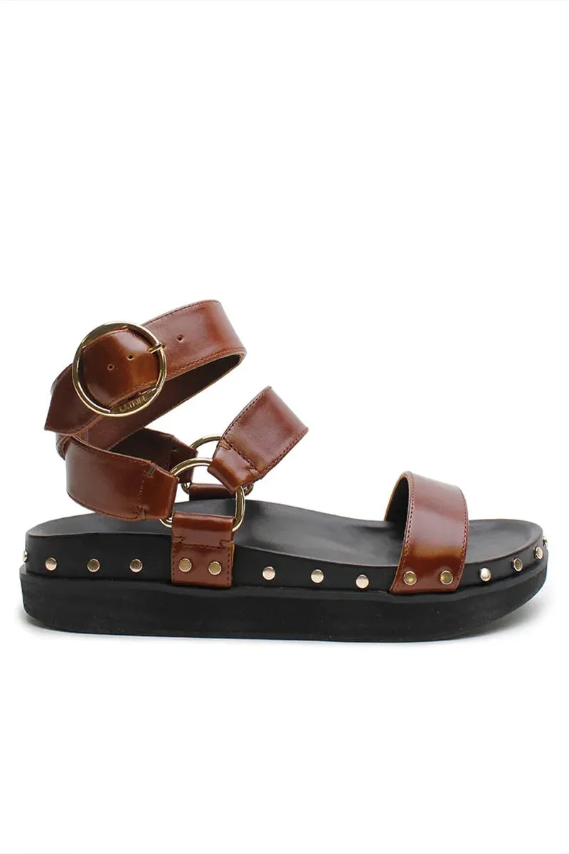 STUDDED SANDAL-COGNAC