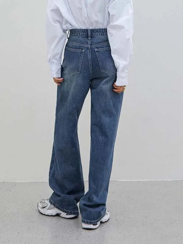 Super Sonic Blue Front Seam Detail Wide Leg Jeans