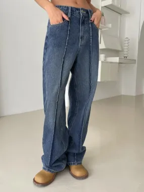 Super Sonic Blue Front Seam Detail Wide Leg Jeans