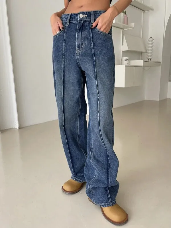 Super Sonic Blue Front Seam Detail Wide Leg Jeans