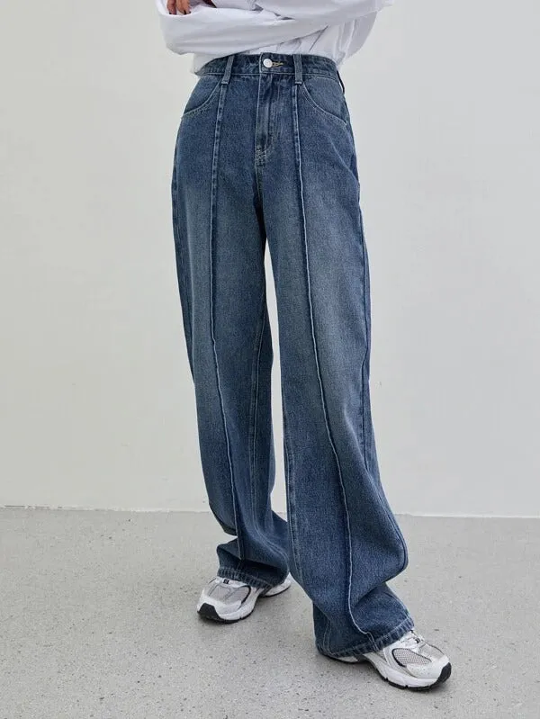 Super Sonic Blue Front Seam Detail Wide Leg Jeans