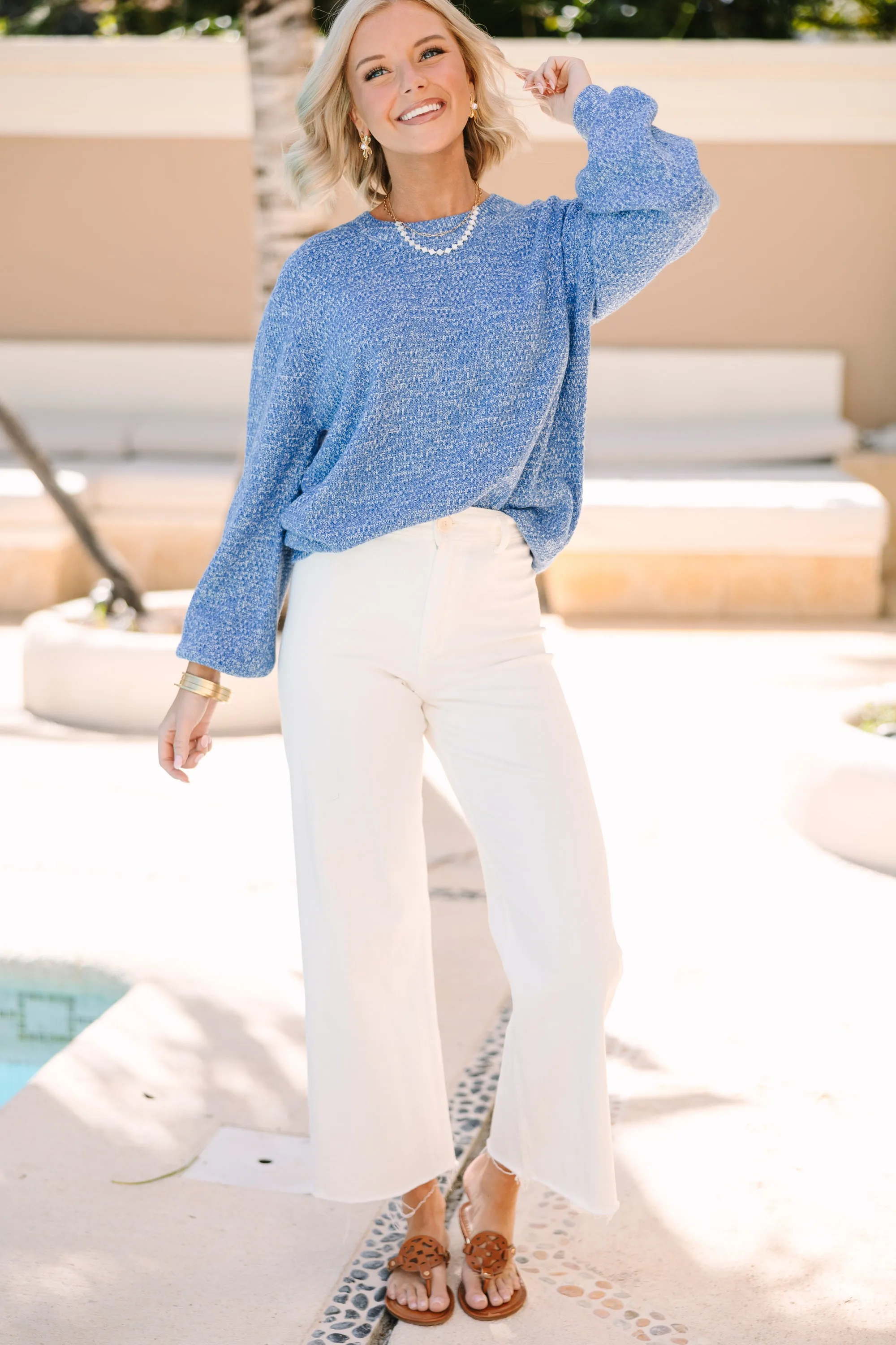 The Slouchy Royal Blue Bubble Sleeve Sweater