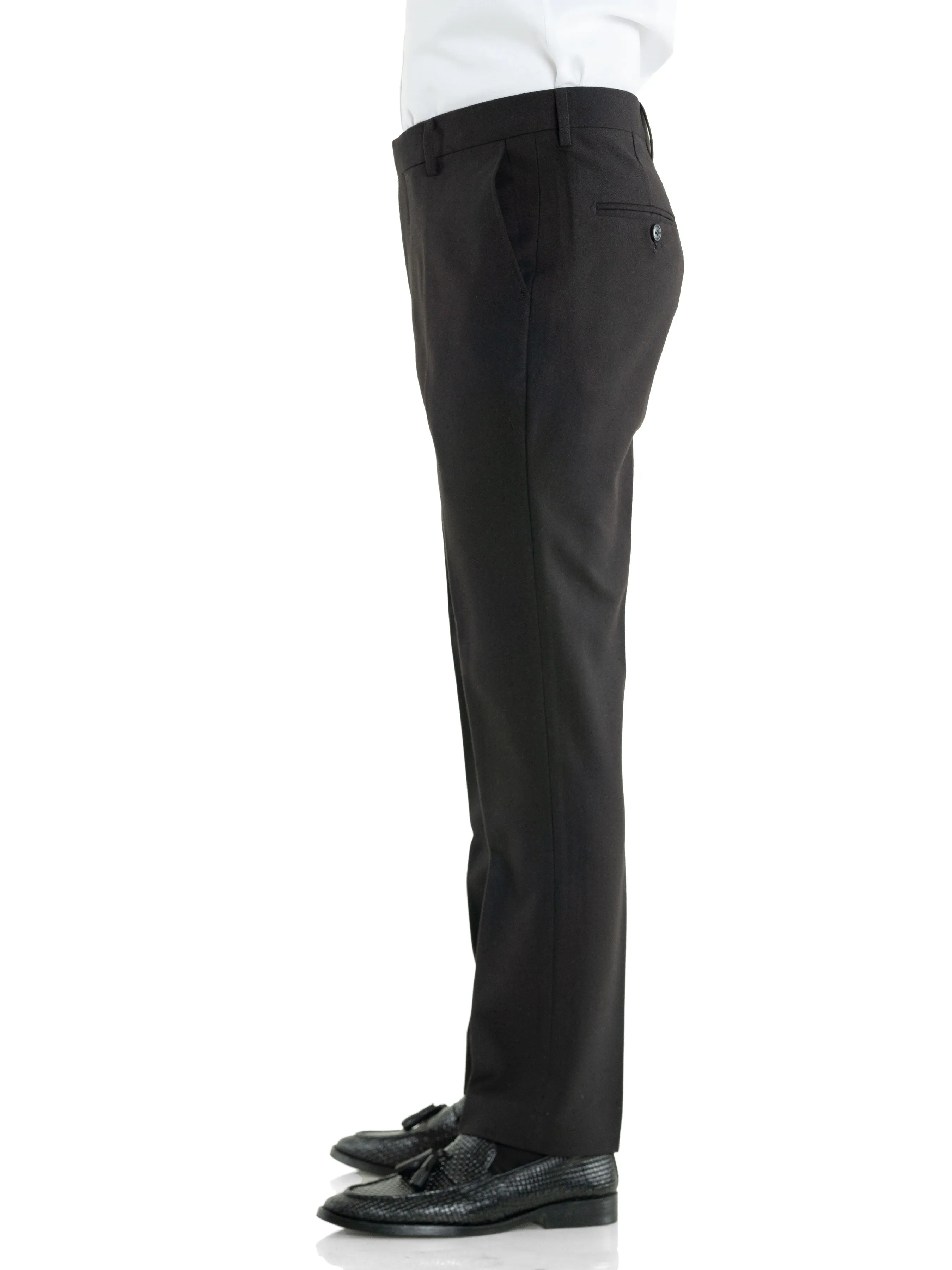 Trousers With Belt Loop -  Black Charcoal Plain (Stretchable)