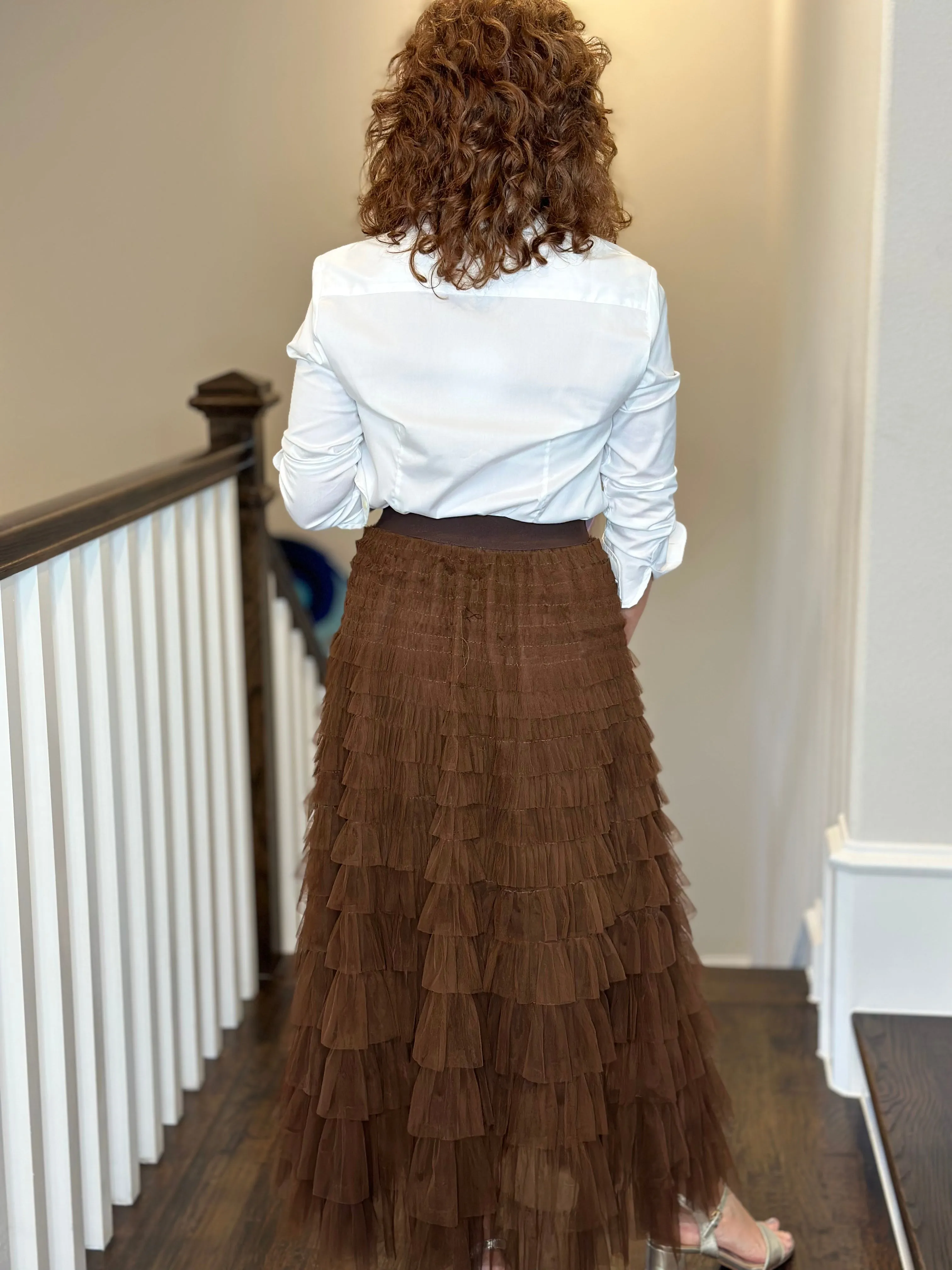 Tulle Tier Skirt in Brown