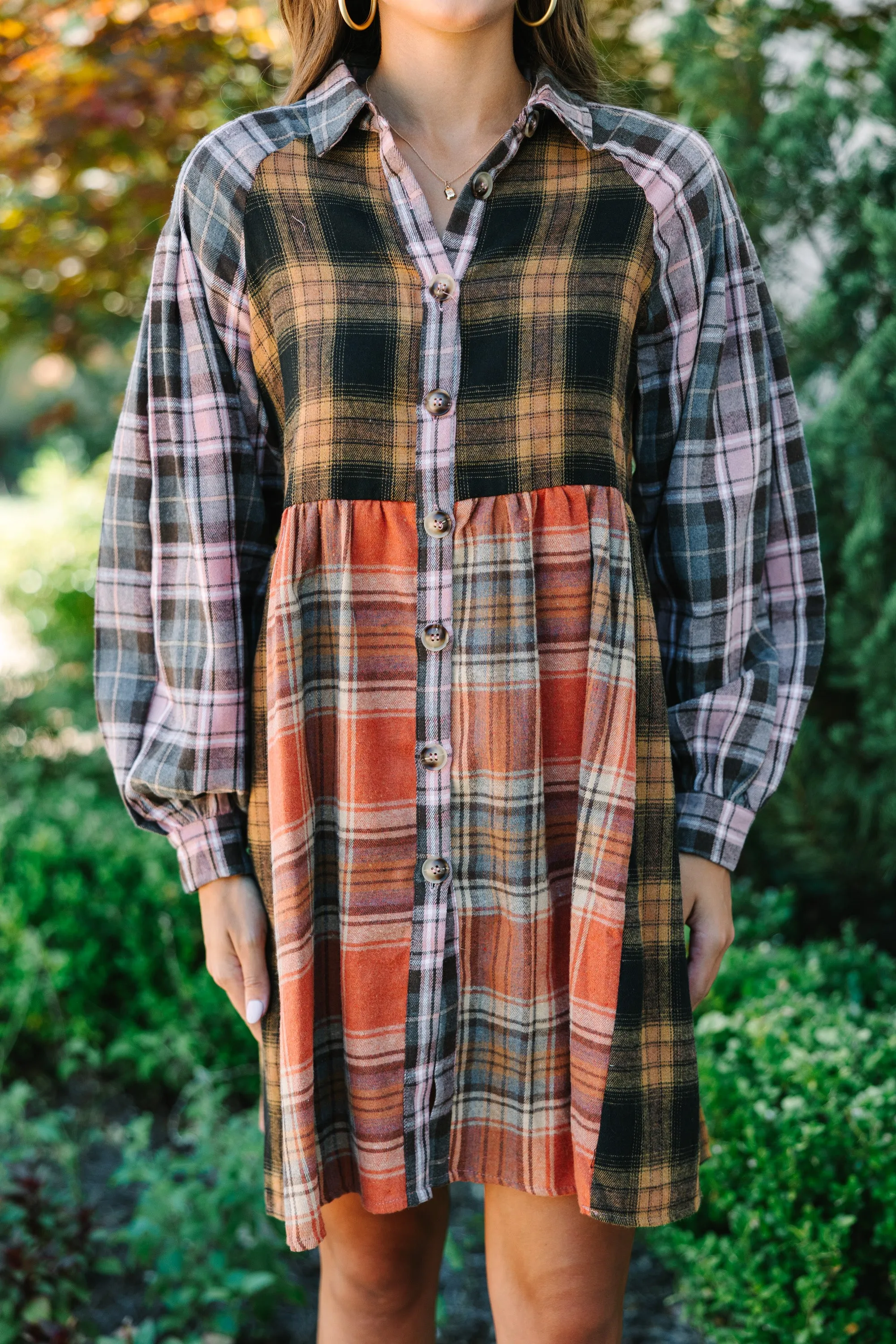 Turn You Around Orange Plaid Dress