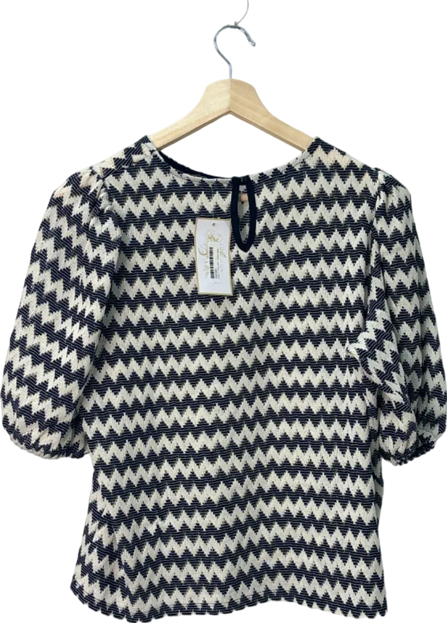 V By Very Black/White Zigzag Patterned Top UK 18