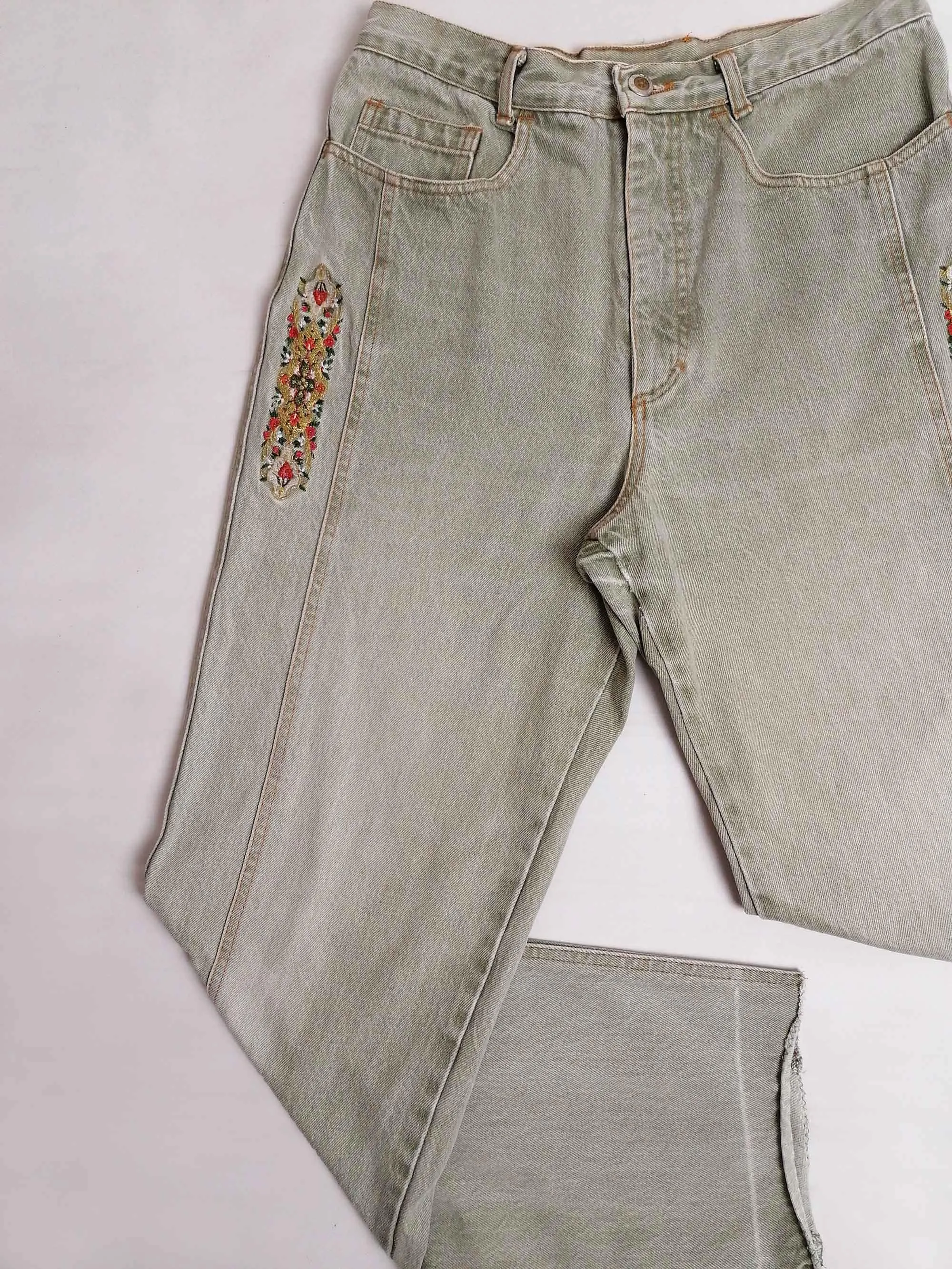 Vintage 80's COTTON LINE High Waist Mom Jeans Embroidery - size S-M ( 30 waist)