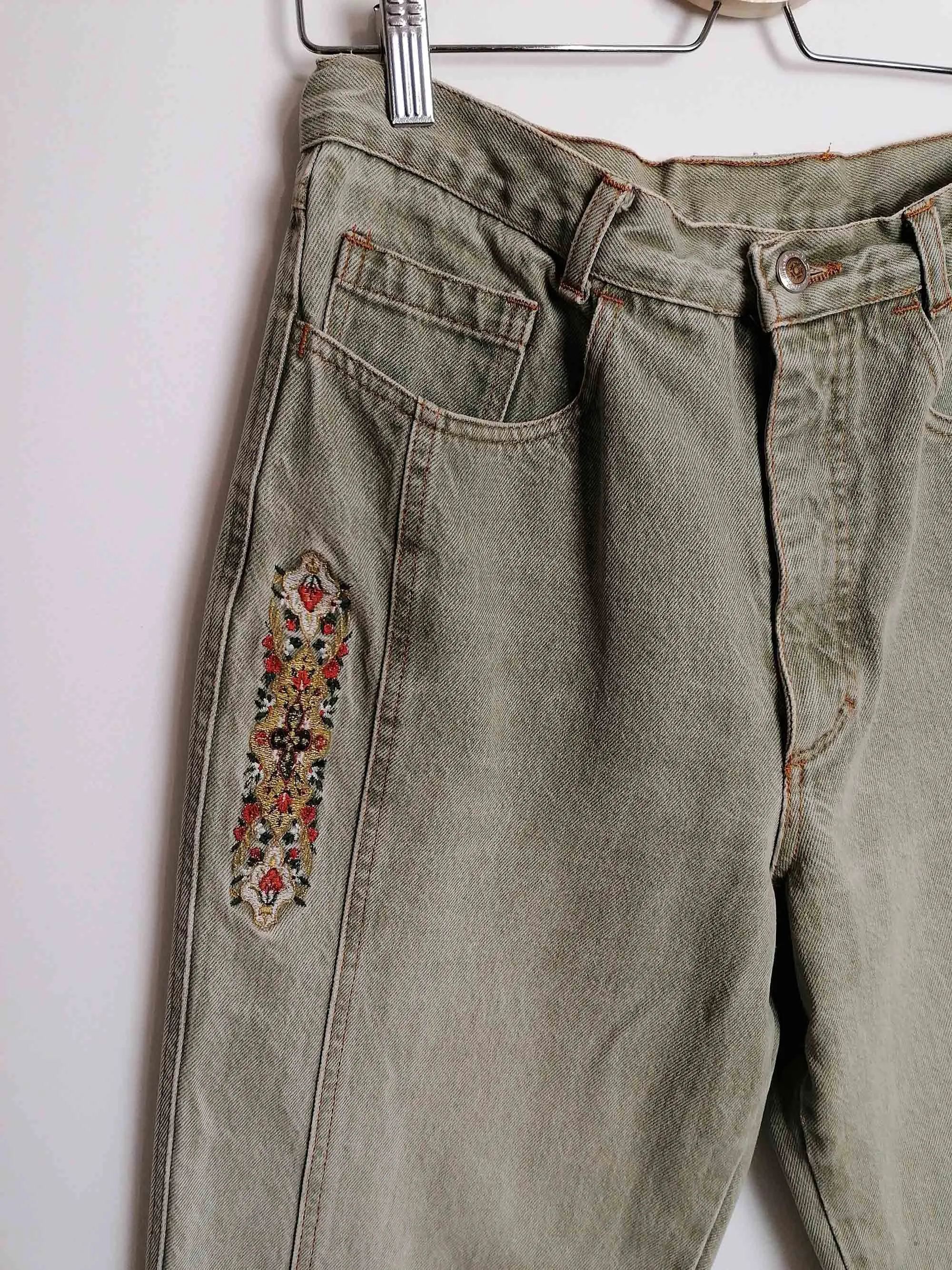 Vintage 80's COTTON LINE High Waist Mom Jeans Embroidery - size S-M ( 30 waist)