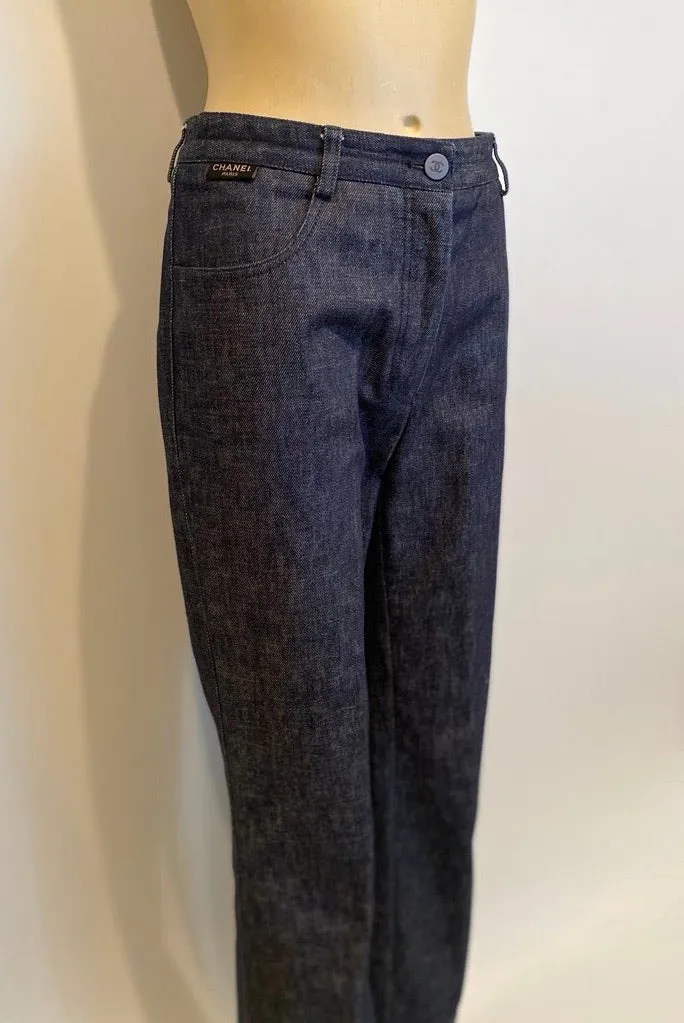 Vintage Chanel 99P, 1999 Spring denim blue jeans pants trousers FR 38