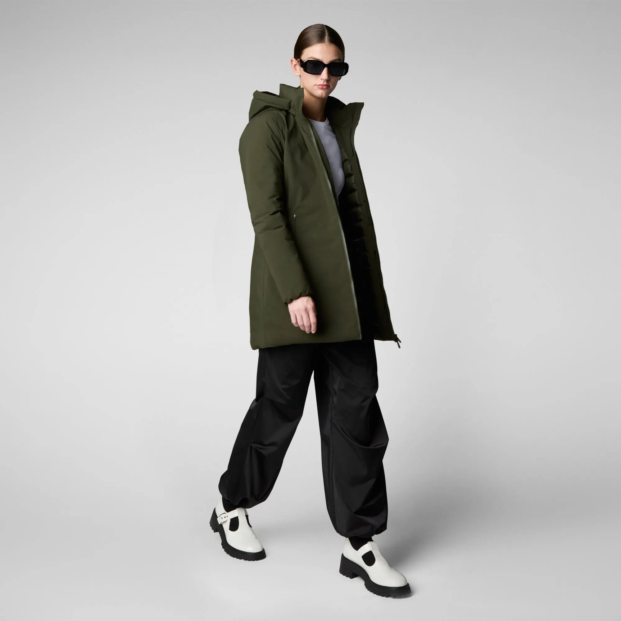 Woman's hooded parka Rachel in land green