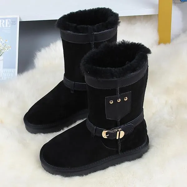 Women's Casual Belt Buckle Plush Mid-calf Snow Boots 90728258S