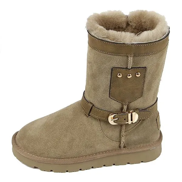 Women's Casual Belt Buckle Plush Mid-calf Snow Boots 90728258S