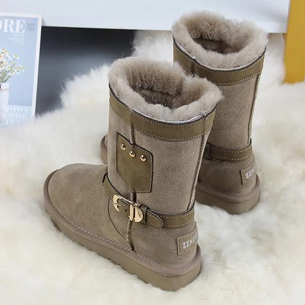 Women's Casual Belt Buckle Plush Mid-calf Snow Boots 90728258S