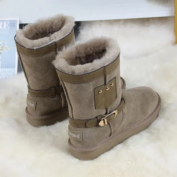 Women's Casual Belt Buckle Plush Mid-calf Snow Boots 90728258S