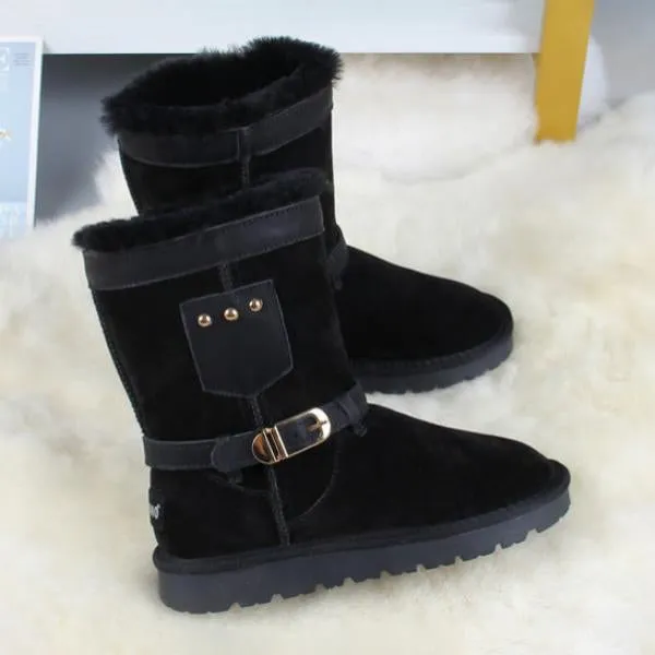 Women's Casual Belt Buckle Plush Mid-calf Snow Boots 90728258S