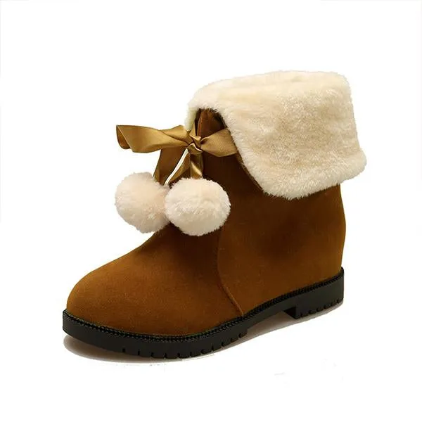 Women's Casual Bow Fur Ball Short Snow Boots 90418165S