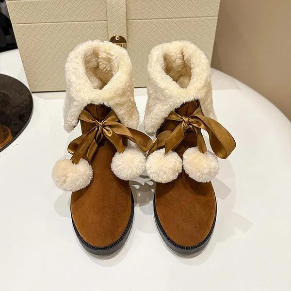 Women's Casual Bow Fur Ball Short Snow Boots 90418165S