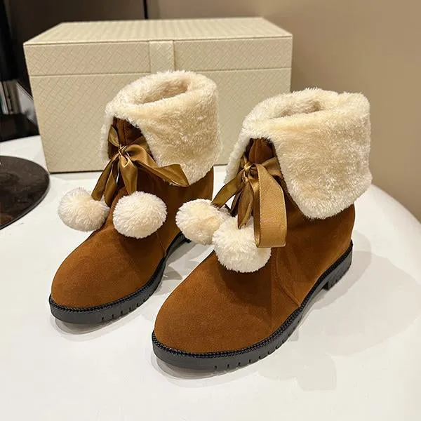 Women's Casual Bow Fur Ball Short Snow Boots 90418165S