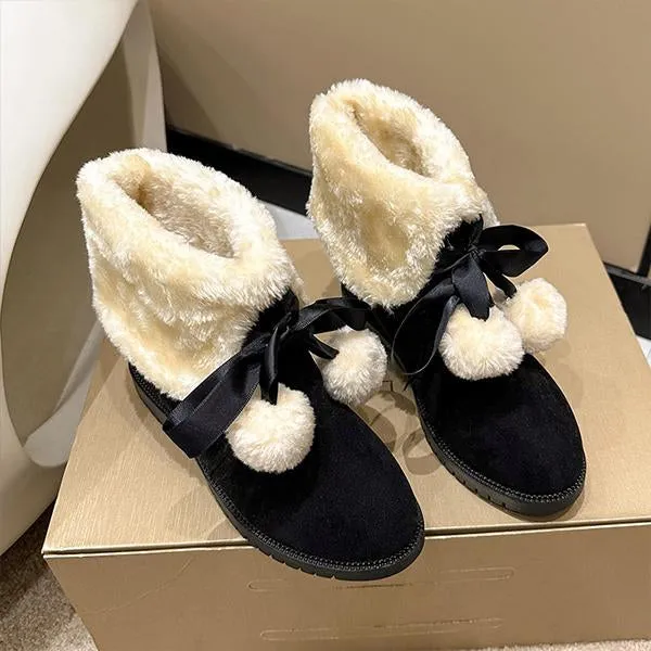 Women's Casual Bow Fur Ball Short Snow Boots 90418165S