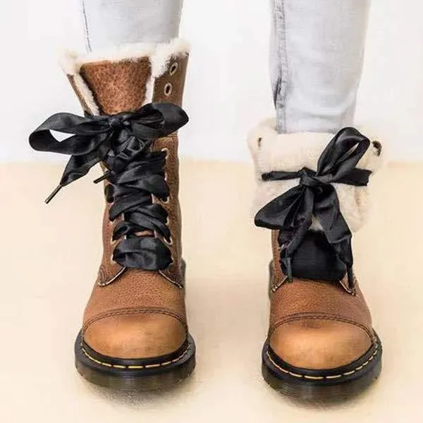 Women's Casual Brown Lace-Up Short Boots Snow Boots 27082306C