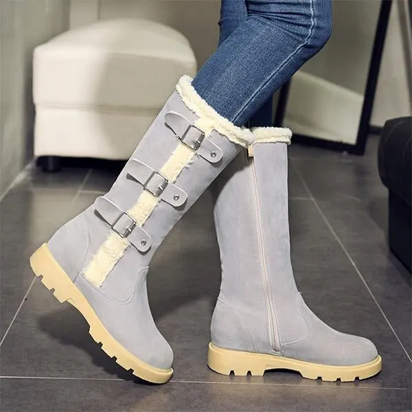 Women's Casual Buckle Flat Plush Snow Boots 89879730S