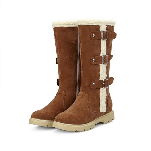 Women's Casual Buckle Flat Plush Snow Boots 89879730S