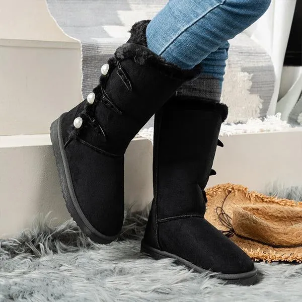 Women's Casual Pearl Button Decorated Long Snow Boots 26617893S