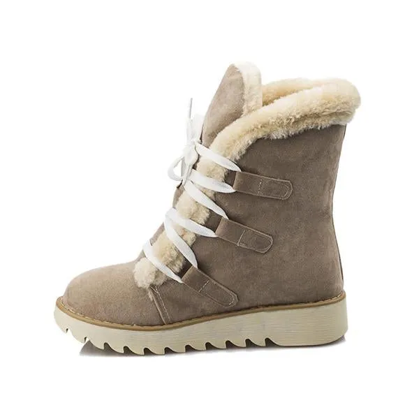 Women's Casual Plush Lace Up Thick Soled Snow Boots 59178905S