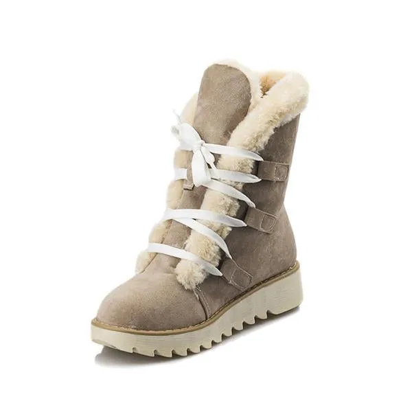 Women's Casual Plush Lace Up Thick Soled Snow Boots 59178905S