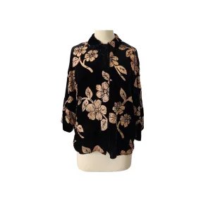 ZARA Black Velvet & Brown Semi Sheer Collared Top | Like New |